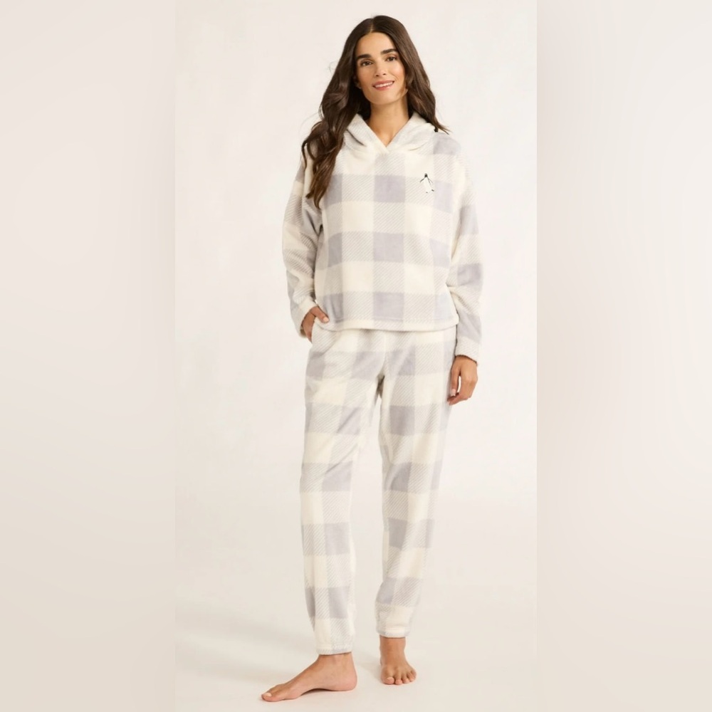 •NWT•Joyspun Women's Plush Hoodie and Joggers Pajama Set- WINTER WHITE PLAID